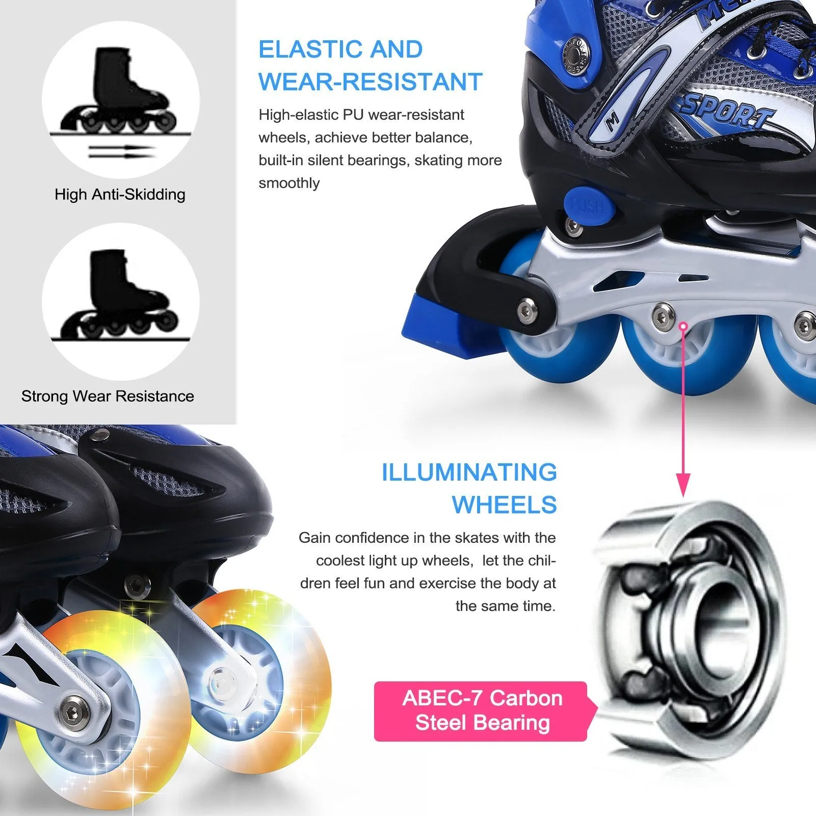 1 Pair Adjustable Roller Skates Children Flash Inline Skates Shoes Children Teens Beginner Advance