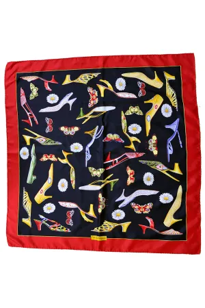 1980s Salvatore Ferragamo Vintage Novelty Shoe Print Silk Scarf