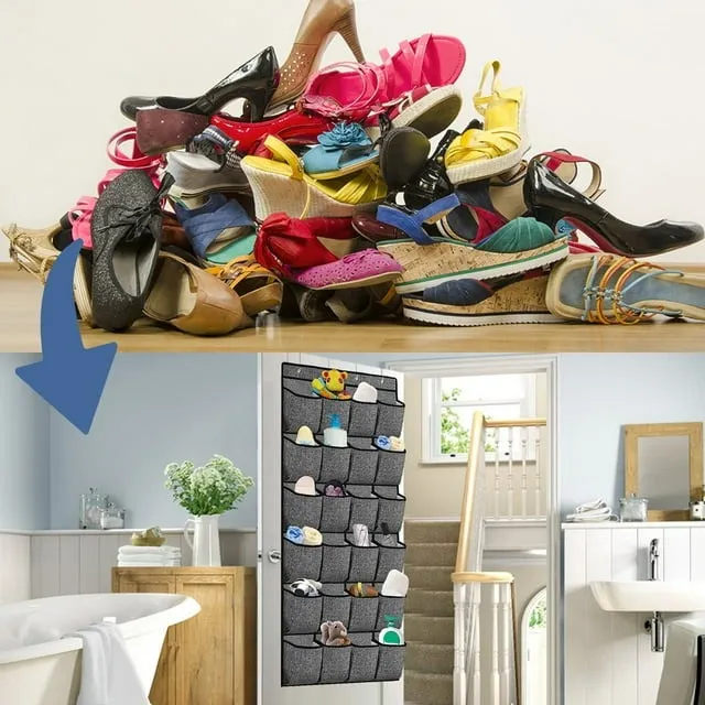 24 Large Pockets Over the Door Shoe Organizer with 4 Hooks