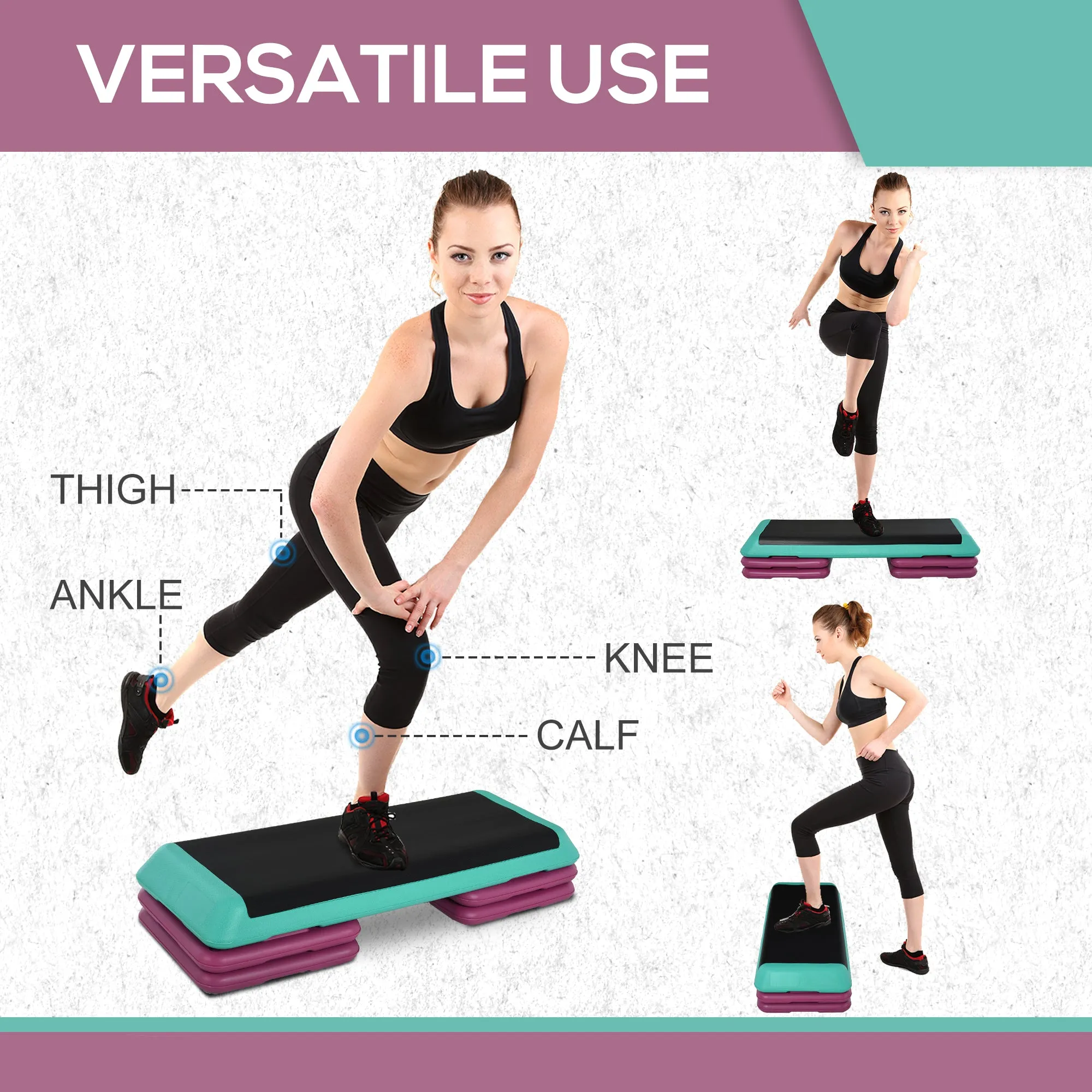 3-Level Adjustable 10/15/20cm Aerobic Stepper Exercise Platform w/ Non-Slip Top Compact Work Out Home Office Indoor Outdoor Fitness Equipment