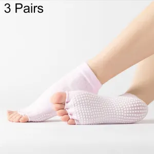 3 Pair Open-Toe Yoga Socks Indoor Sports Non-Slip Five-Finger Dance Socks, Size: One Size(Pure Color Light Pink)