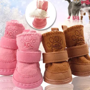 4pcs/set Pet Dog Shoes | Winter Warm Shoes for Small & Medium Dogs | Anti-Slip Puppy Rain & Snow Boots | Cat & Dog Walking Sneakers