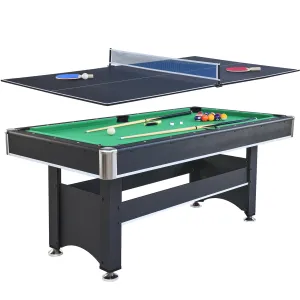 6-ft Pool Table with Table Tennis Top - Black with Green Felt