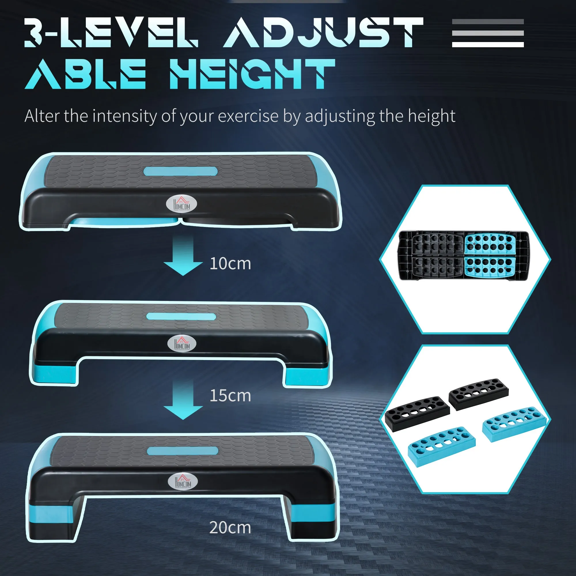 Aerobic Step, 10cm, 15cm & 20cm Height Adjustable Exercise Stepper, Nonslip Step Board Great for Home & Office