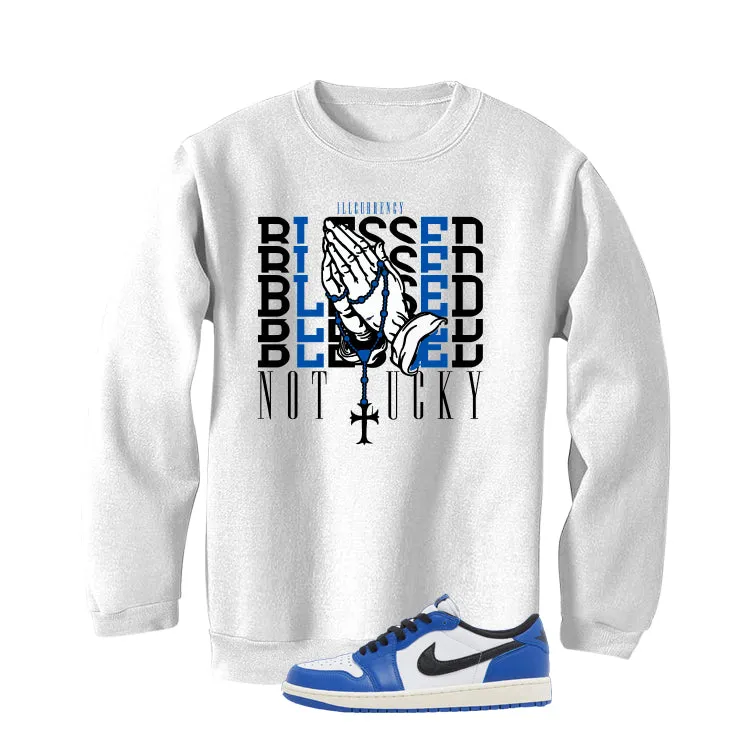 Air Jordan 1 Low OG Game Royal White T-Shirt (Blessed not lucky)| illcurrency