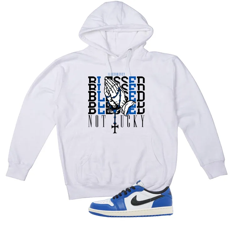 Air Jordan 1 Low OG Game Royal White T-Shirt (Blessed not lucky)| illcurrency