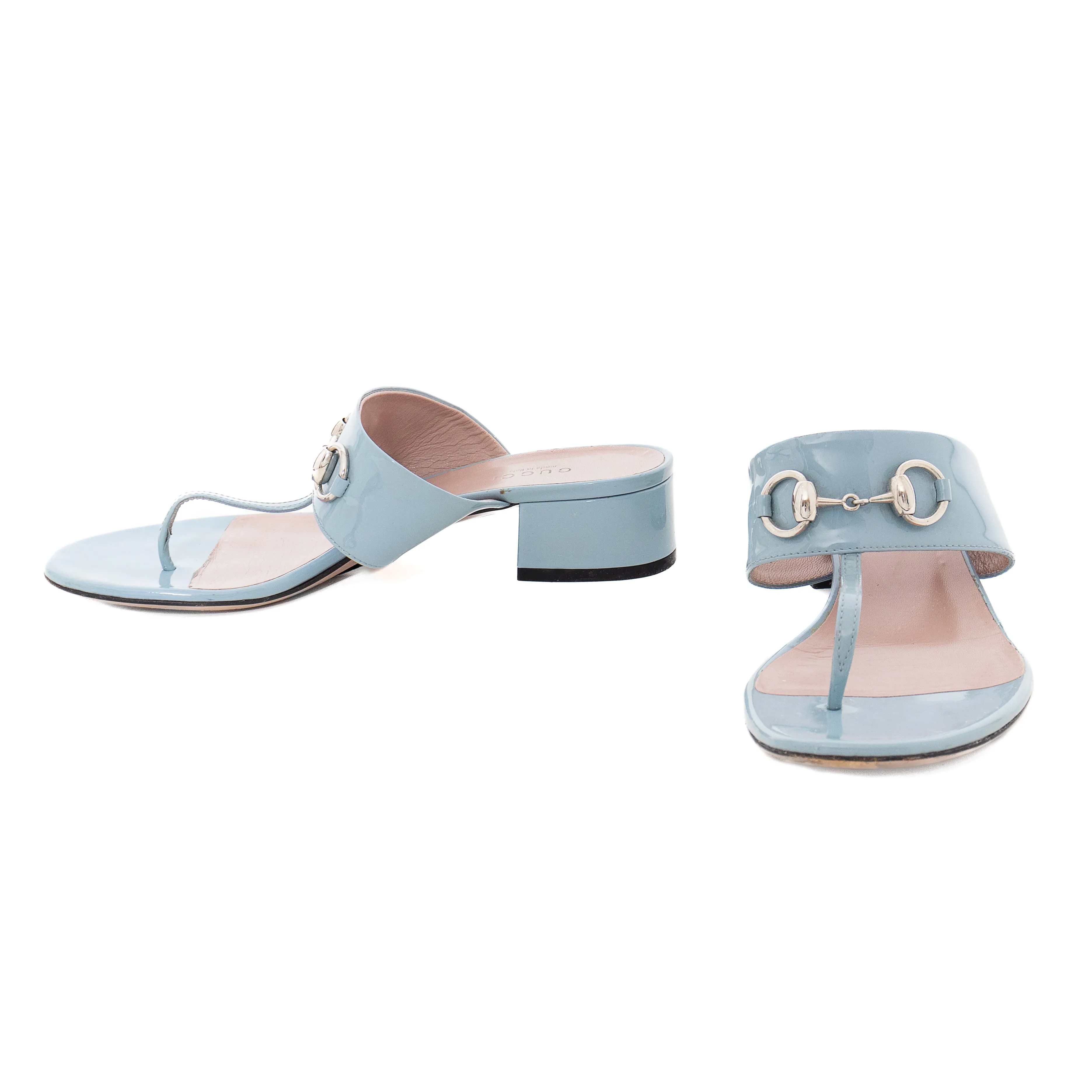 Baby Blue Patent Horsebit Sandals 36.5