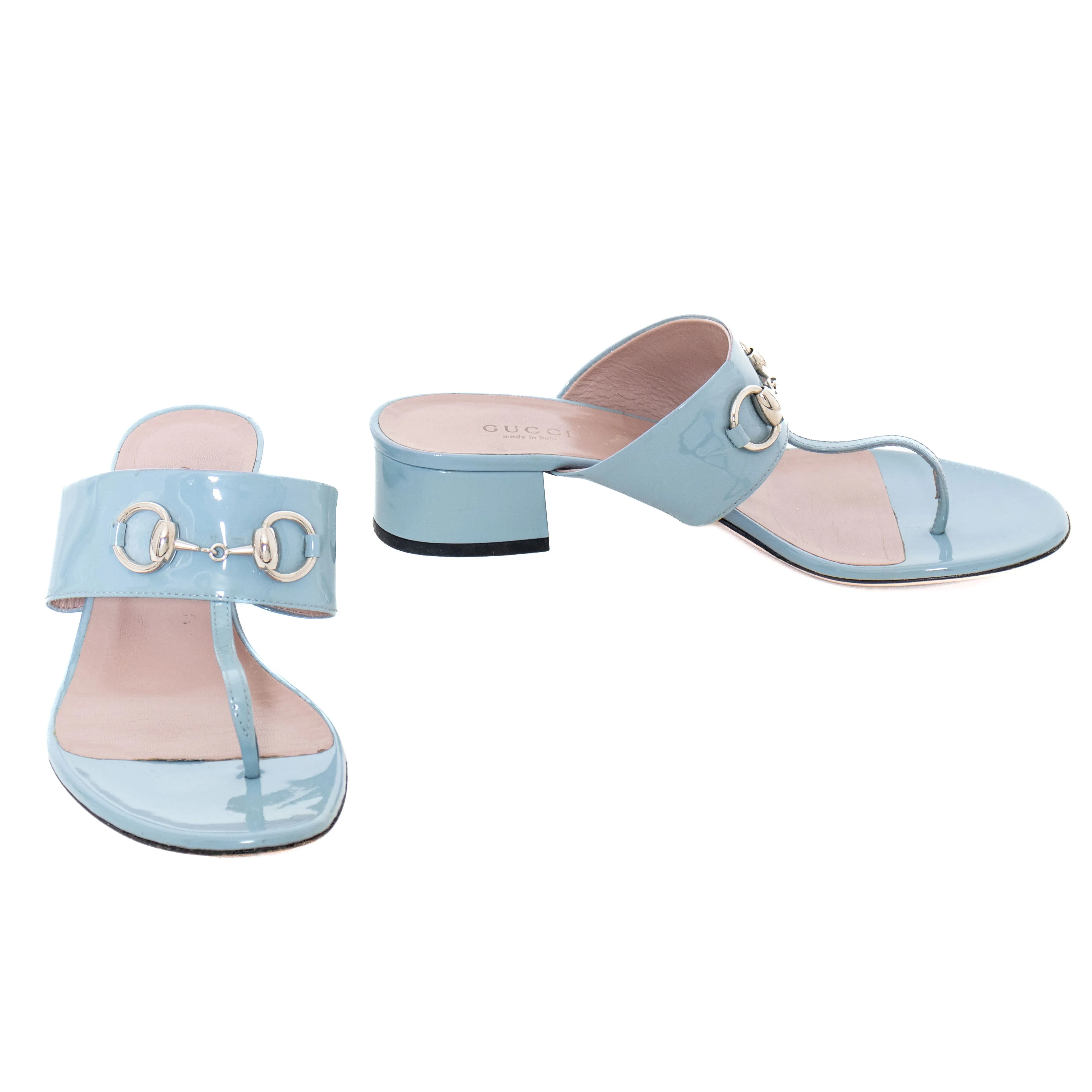 Baby Blue Patent Horsebit Sandals 36.5