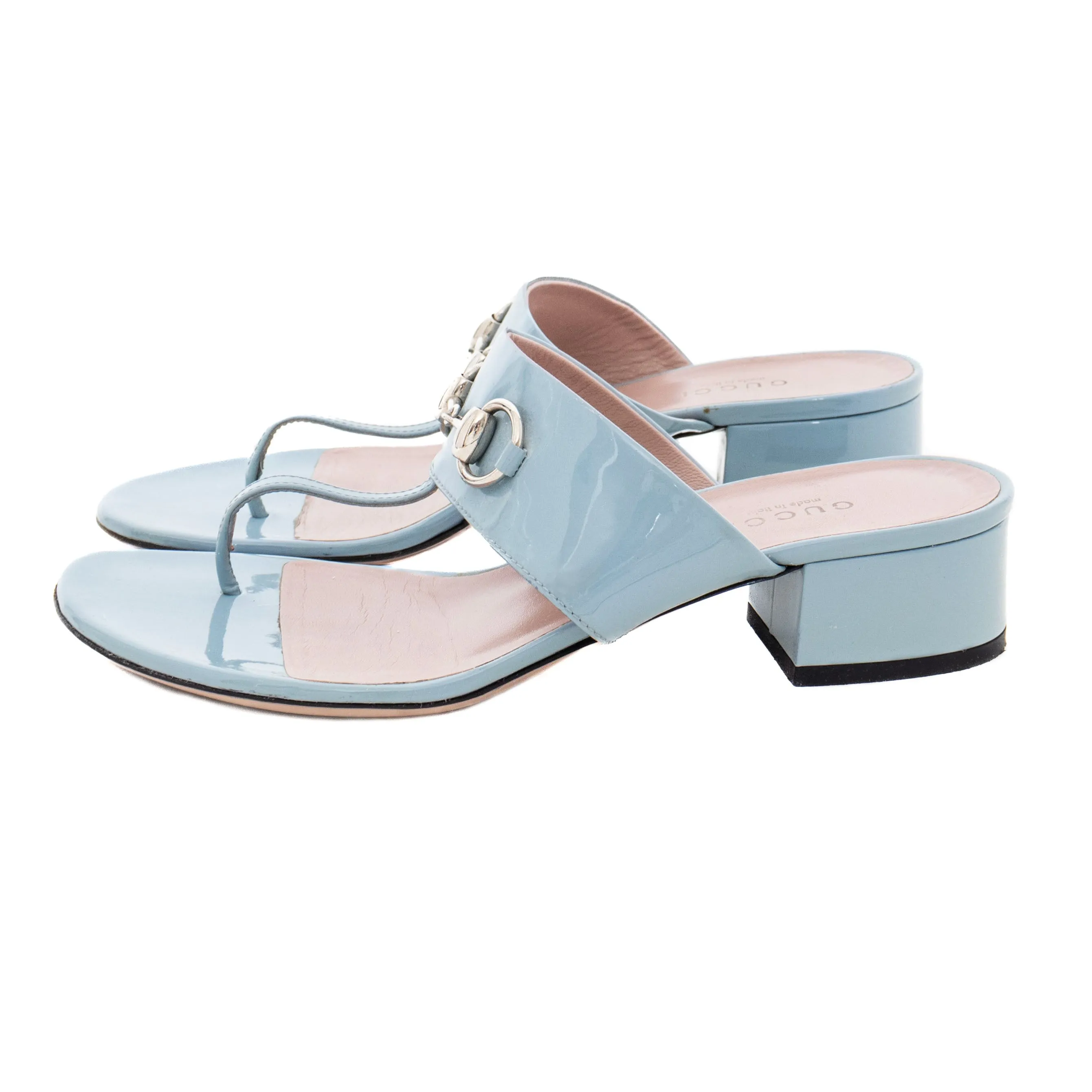 Baby Blue Patent Horsebit Sandals 36.5