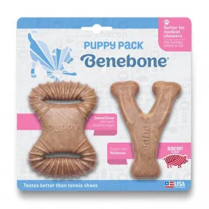 Benebone Puppy 2pack Bacon Wishbone Dental Chew Toy