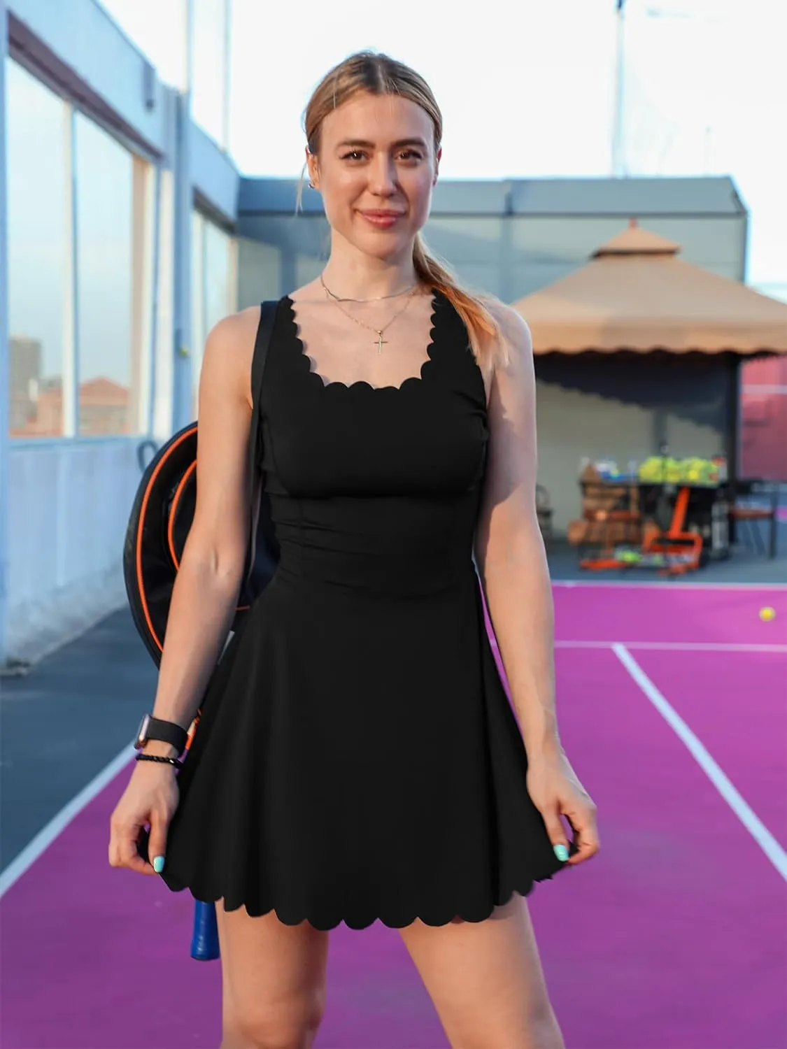 Black Athletic Women's Tennis Dress with Pockets