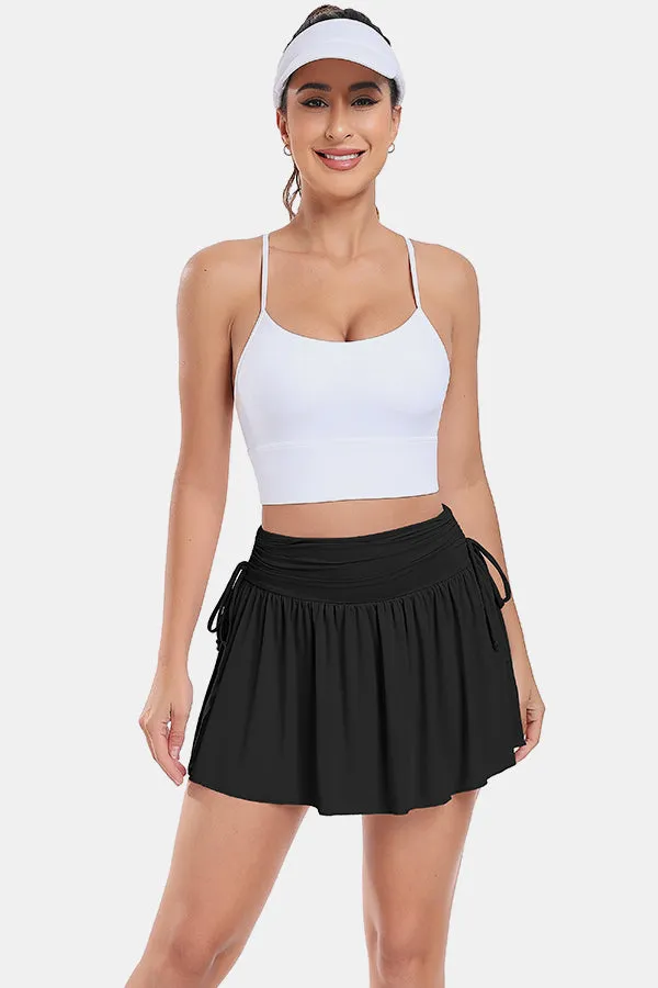 Black High-Waisted Side Drawstring Tennis Skirt Sports Skirt