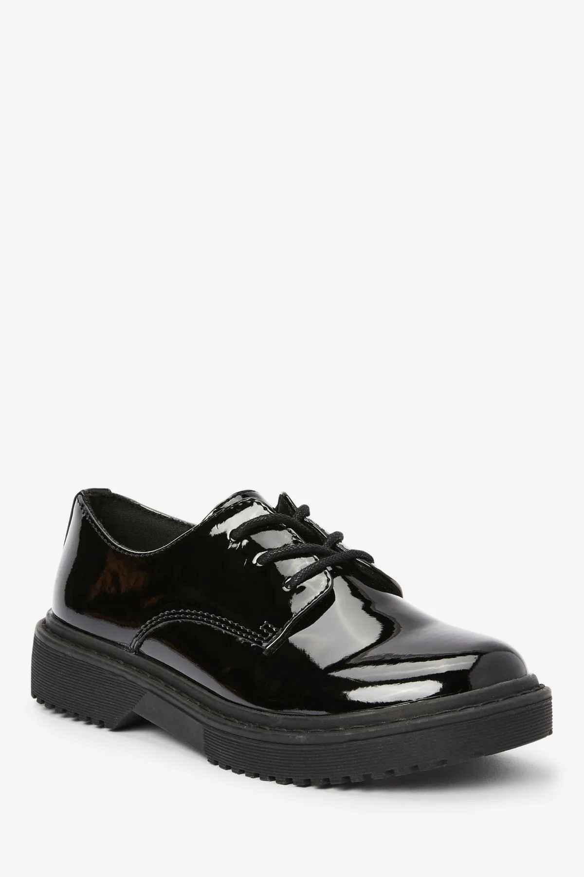 Black Patent Chunky Lace-Up Shoes For Boys