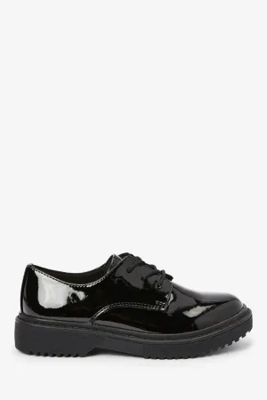 Black Patent Chunky Lace-Up Shoes For Boys