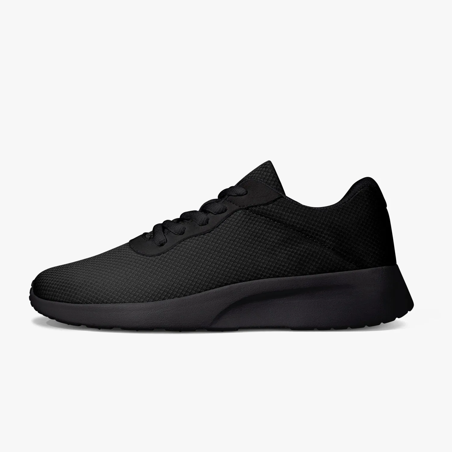 Black Solid Color Unisex Sneakers, Soft Solid Black Color Best Lifestyle Unisex Casual Designer Mesh Running Shoes With Black Soles