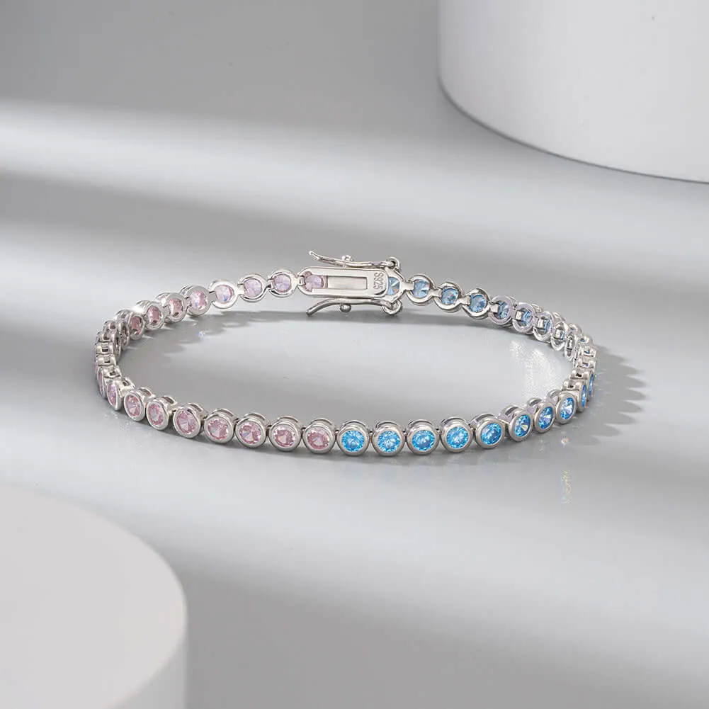 Blue and Pink Two-Tone Round Cut Zirconia Tennis Bracelet