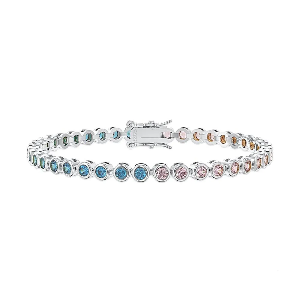 Blue and Pink Two-Tone Round Cut Zirconia Tennis Bracelet