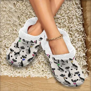 Cats Print Clogs Shoes Fleece Lining