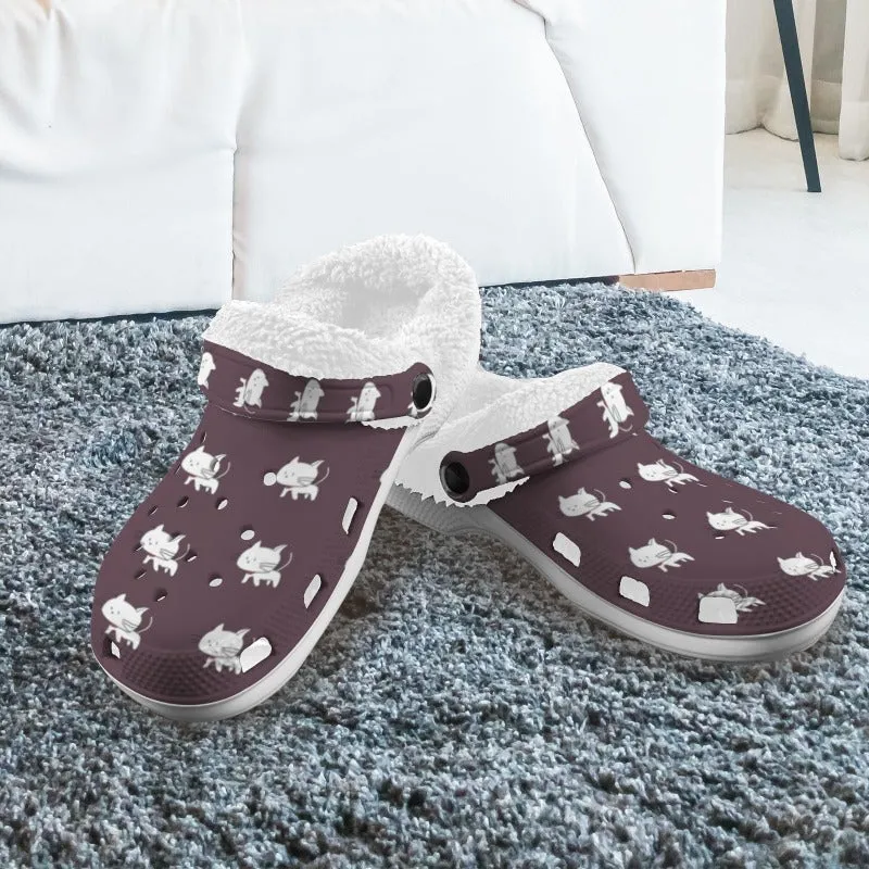 Cats Print Fleece Lined Clogs