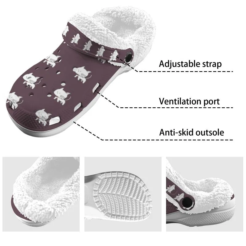 Cats Print Fleece Lined Clogs