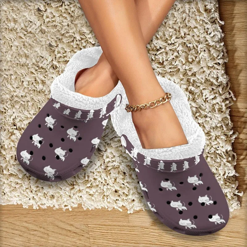 Cats Print Fleece Lined Clogs