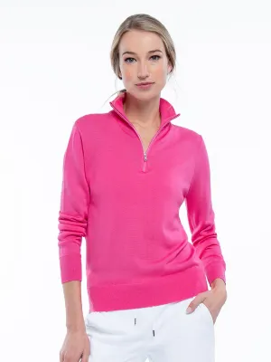 Classic Quarter Zip Sweater - Pink Rose