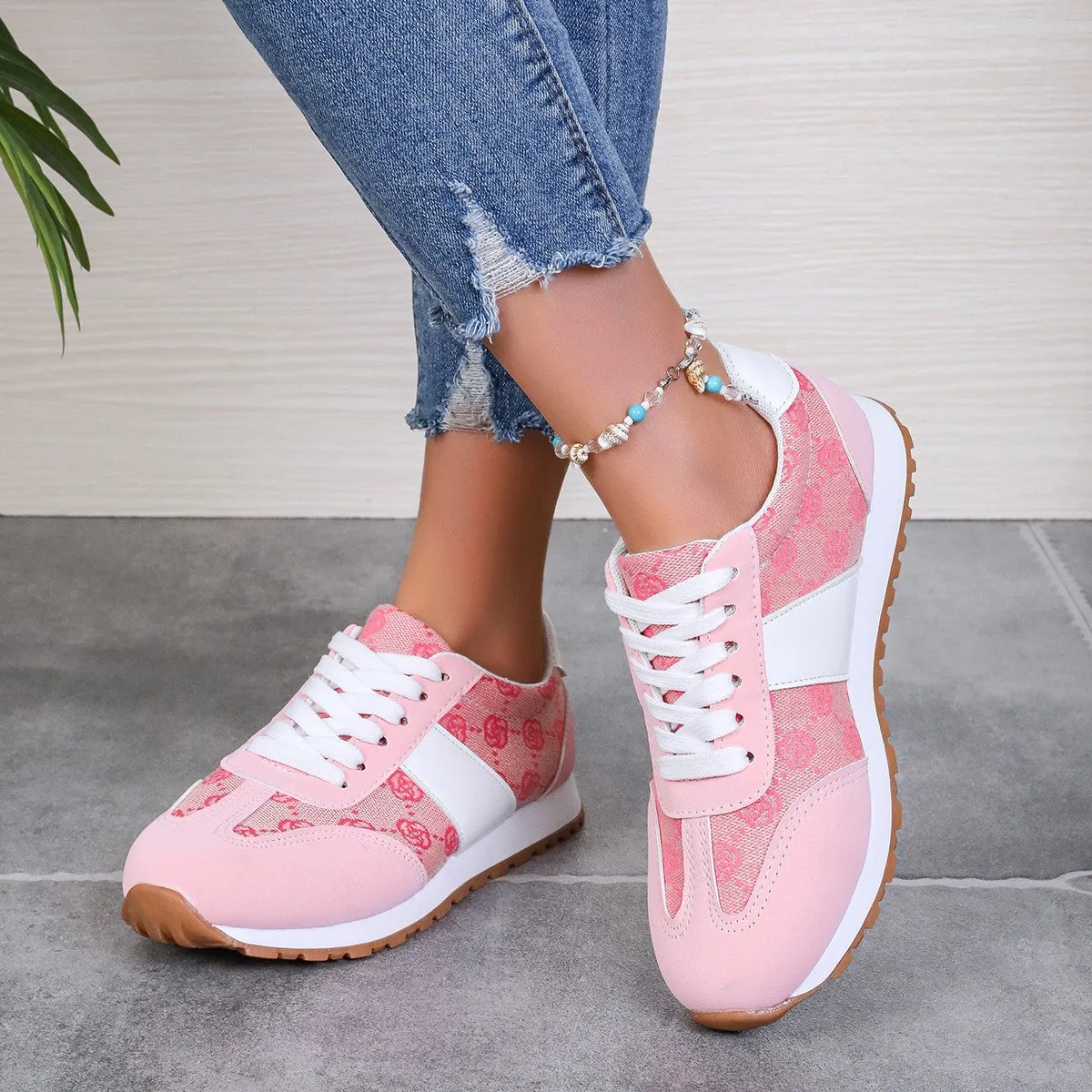 Contrast Round Toe Flat Sneakers