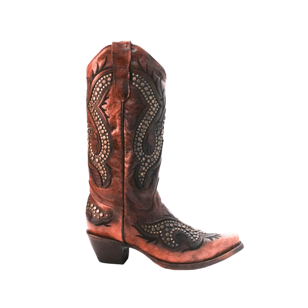 Corral Boots Women's Wine Overlay Embroidery Stud Boots