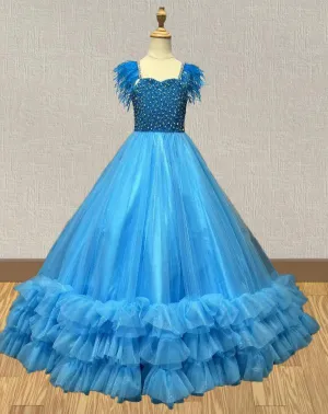 Custom Stunning Little Girls Ball Gown with Feather