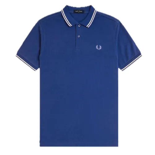 Fred Perry Cobalt Blue Polo with White & Sky Tipping