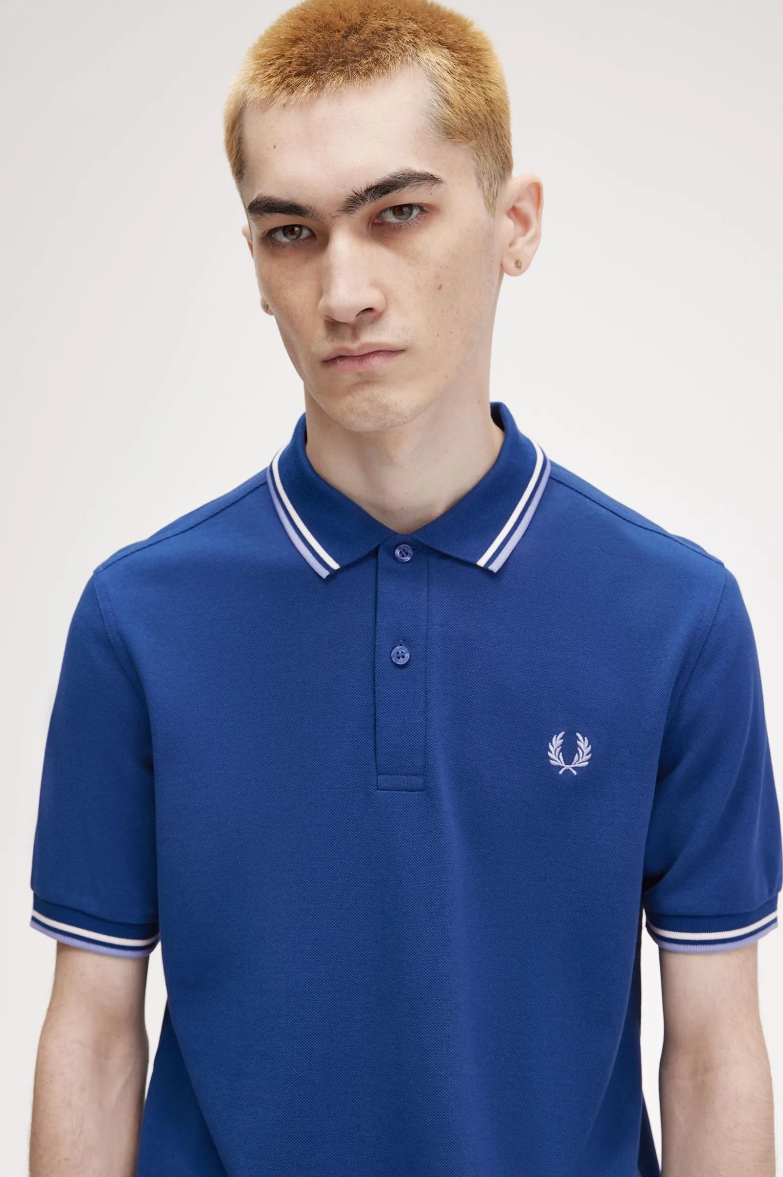 Fred Perry Cobalt Blue Polo with White & Sky Tipping