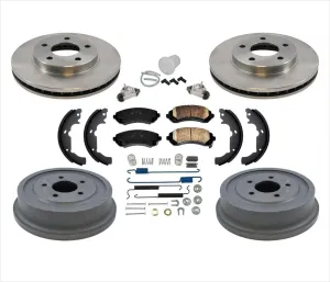 Front Rotors & Pads Rear Drums Shoes for Front Wheel Drive 01-05 Pontiac Aztek