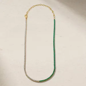 Half and Half Emerald and Diamond Tennis Necklace