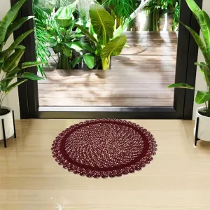 Heart Home Door Mat | Round Shape Feather Door Mat | Cotton Reversible Mat | Door Mat for Kitchen | Door Mat for Home | 20 Inch | Large | Maroon