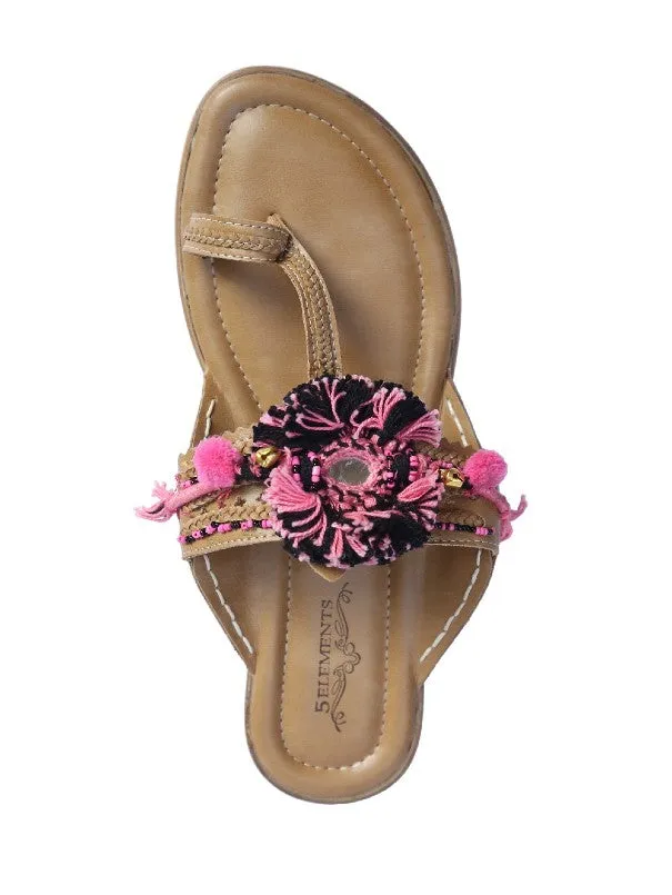 Hipster - Beige & Pink Boho Kolhapuri Flats