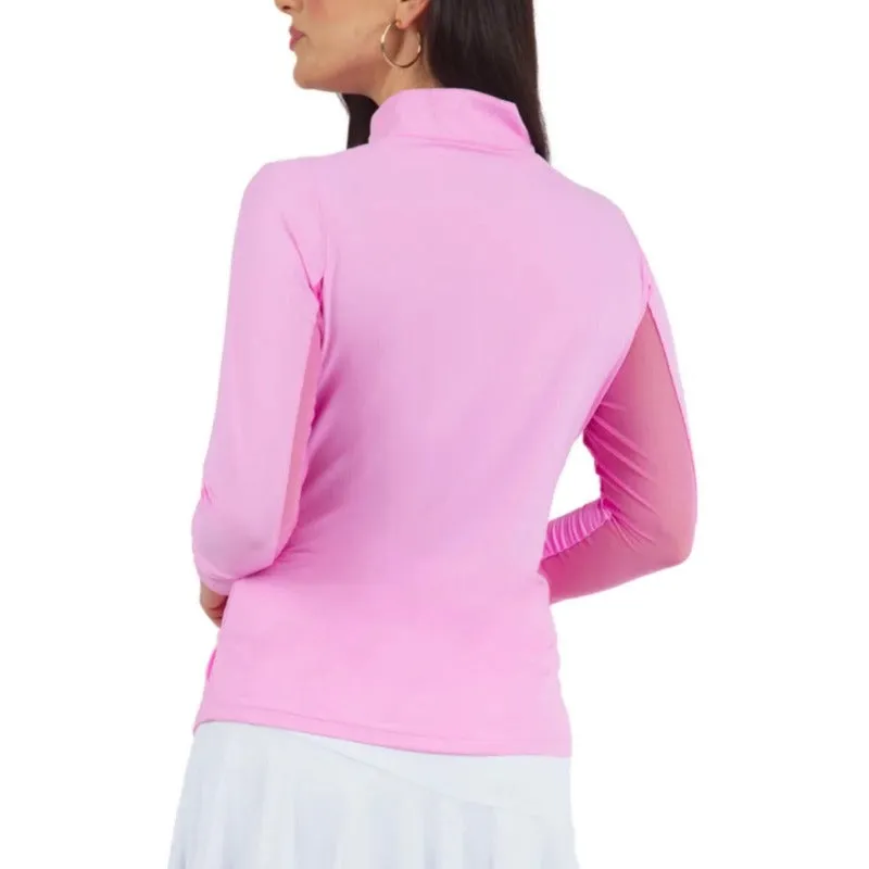 IBKUL Solid L/S Mock Neck Top - Candy Pink