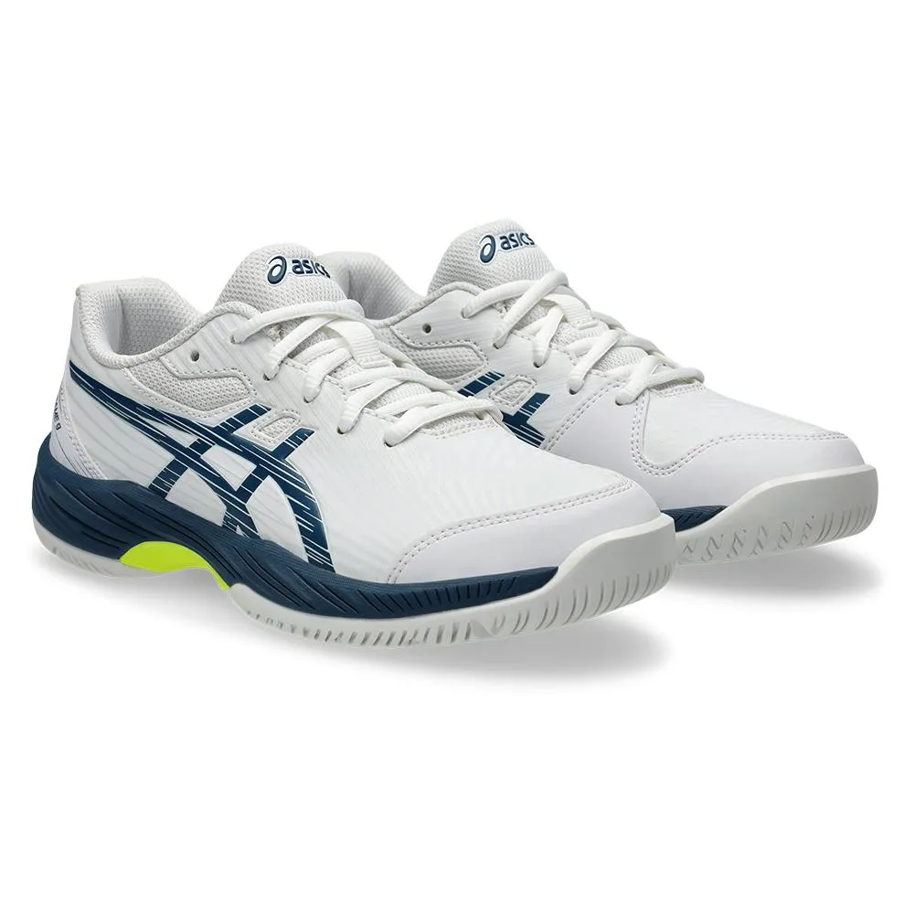 Juniors Gel-Game 9 GS Tennis Shoes White and Mako Blue