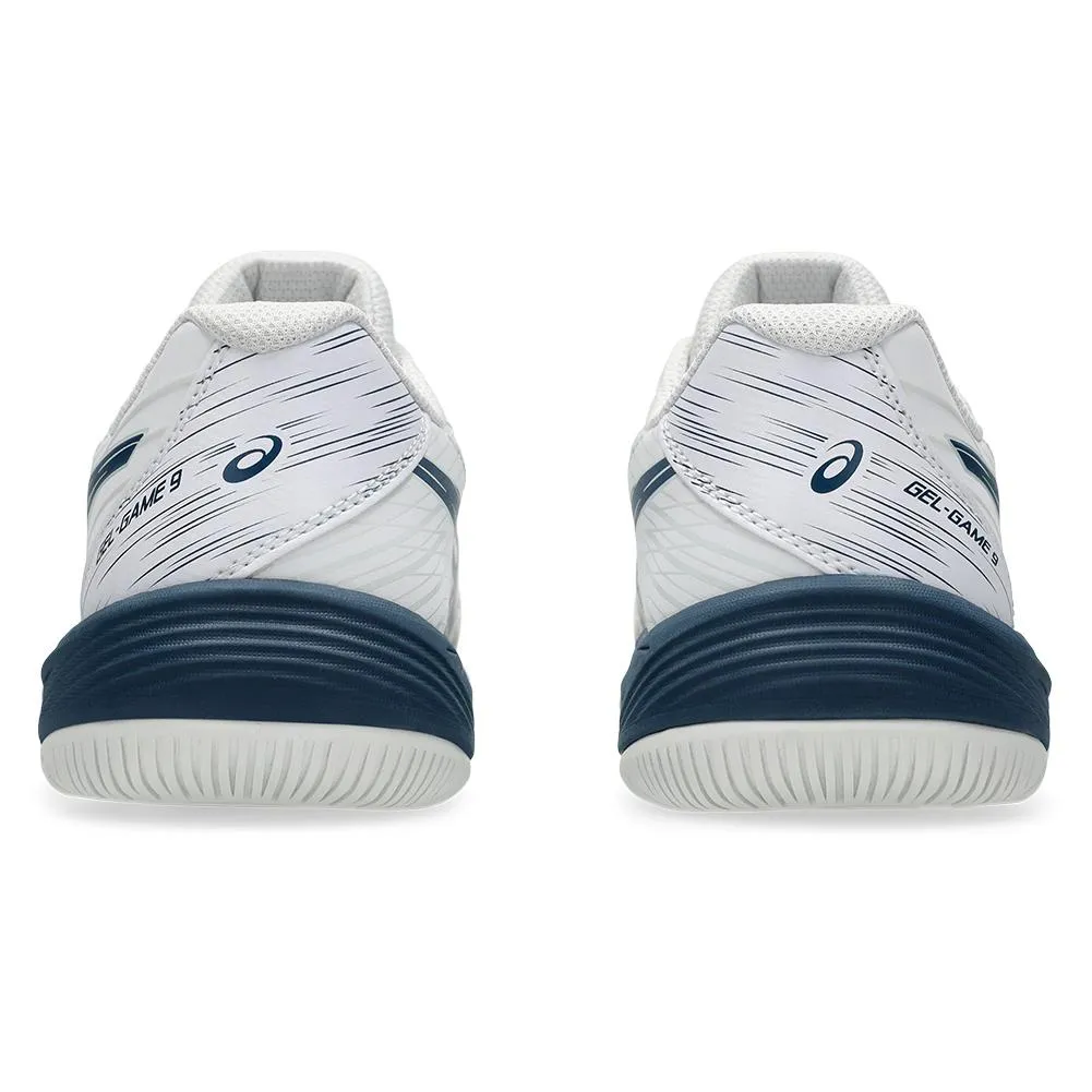 Juniors Gel-Game 9 GS Tennis Shoes White and Mako Blue