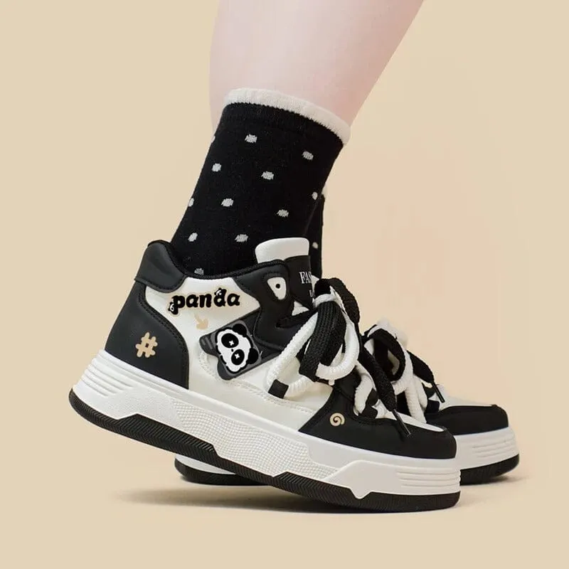 Kawaii Panda Chunky Mid Top Shoes - Women's