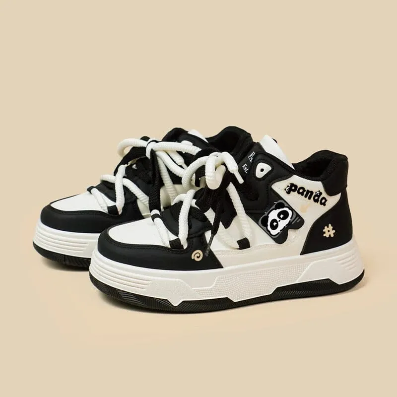 Kawaii Panda Chunky Mid Top Shoes - Women's