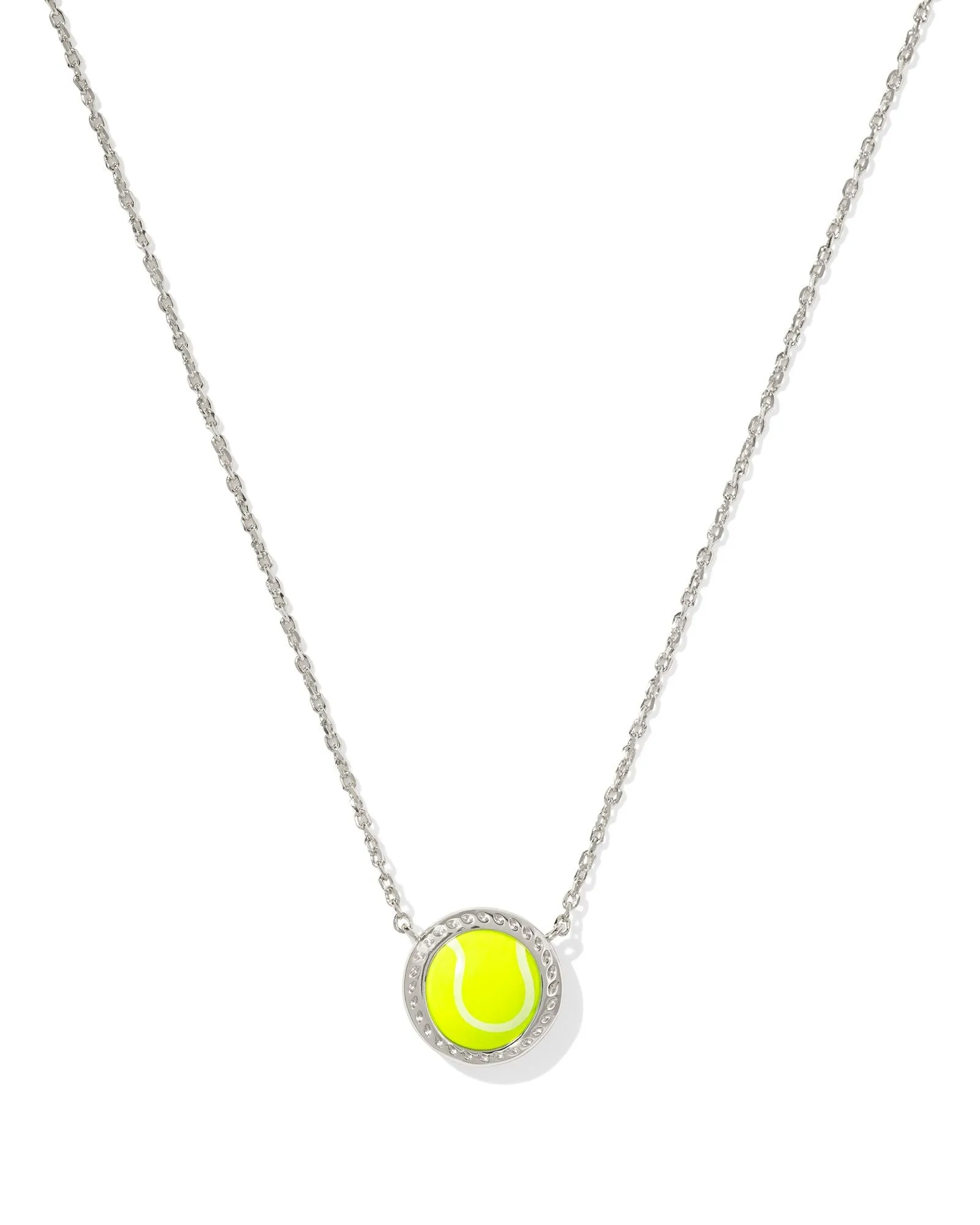 Kendra Scott Tennis Silver Short Pendant Necklace in Chartreuse Magnesite