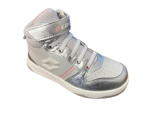 Lotto sneakers alta da bambina con zip e laccio elastico Roket AMF III Mid Metal 218172 9F2 mushroom gray-white-silver