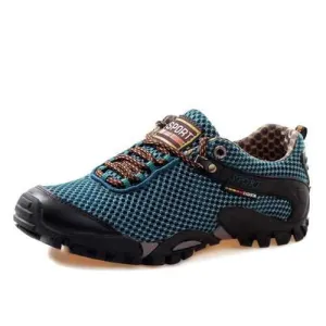 Men Sport Mesh Flat Round Toe Lace Up Breathable Mountaining Casual Shoes