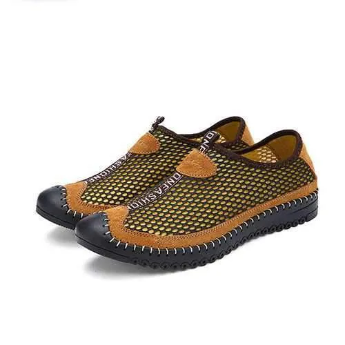 Men Summer Outdoor Sport Flat Breathable Fashion Round Toe Hollow Out Mesh Athletic Shoes