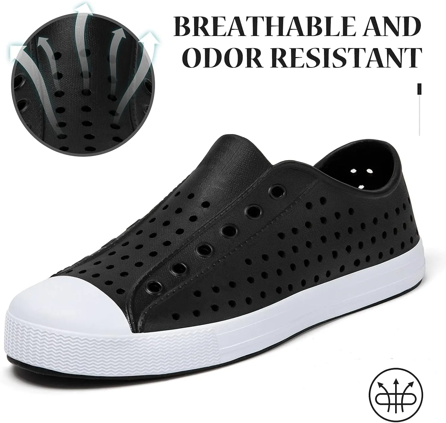 Mens and Womens Quick Dry Water Clogs Comfortable Slip on Garden Shoes Fashion Sneakers for Outdoor Sports Water-Friendly & Odor-Resistant Solid Black 12 Women/10 Men