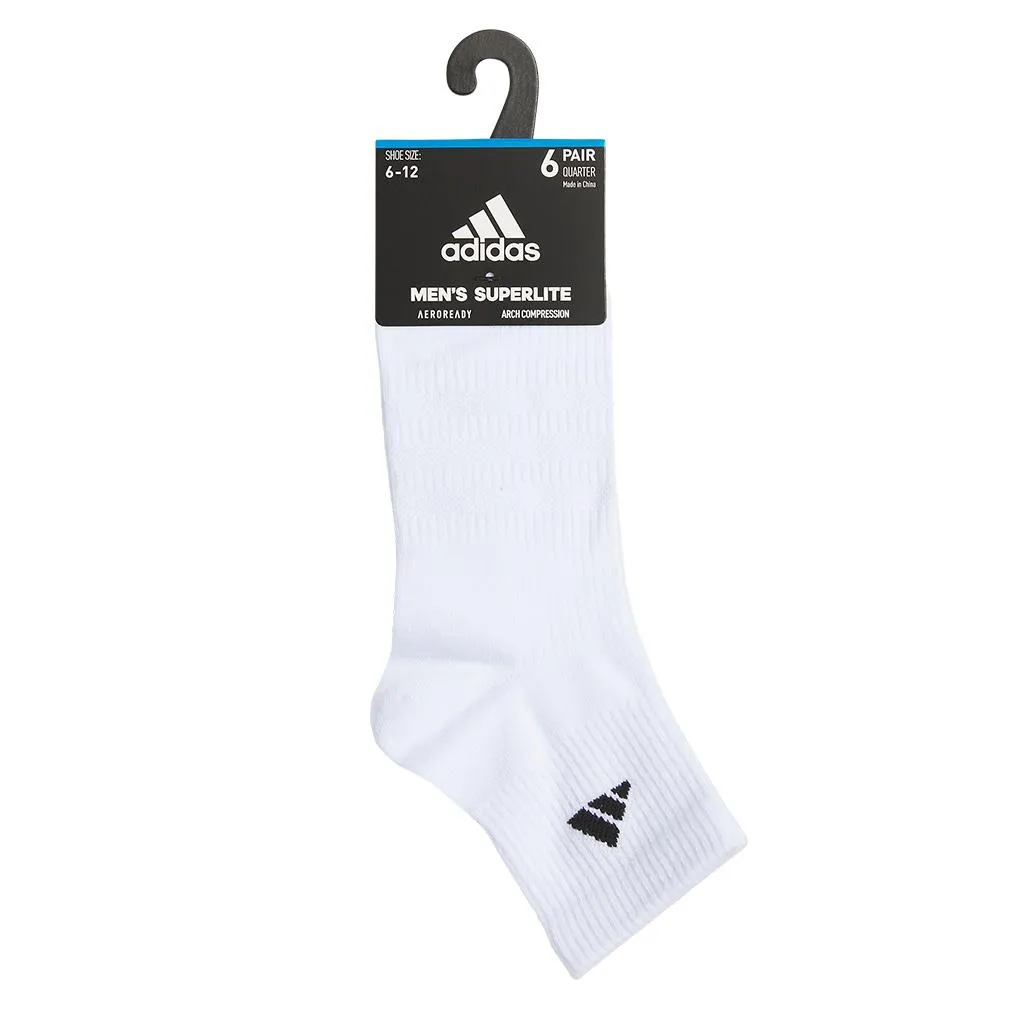 Men`s Superlite 3.0 6 Pack Quarter Tennis Socks White and Black