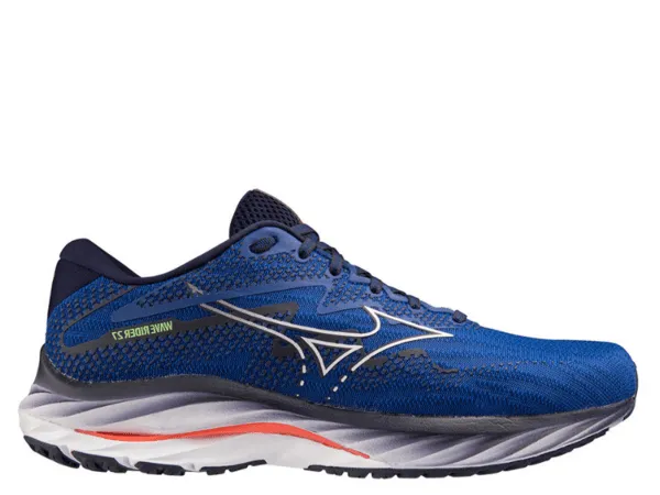 Mizuno Wave Rider 27 Mens Running Shoe (Surf the Web/White/Neon Flame)