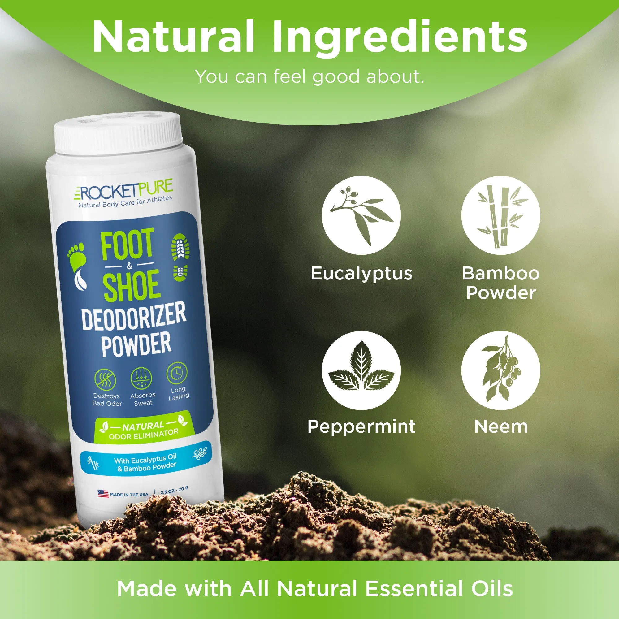 Natural Foot & Shoe Odor Eliminator Powder - Eucalyptus (4oz, 2 Pack)