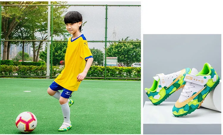 New Kids' Soccer Shoes, TF Studs, Magic Tape, Easy On/Off, Boys' Training Shoes