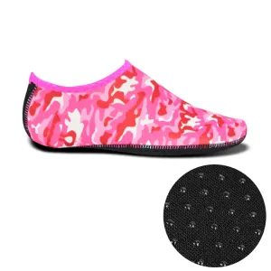 Non-slip Plastic Grain Texture Thick Cloth Sole Printing Diving Shoes and Socks, One Pair, Size:L (Rose Red Figured)